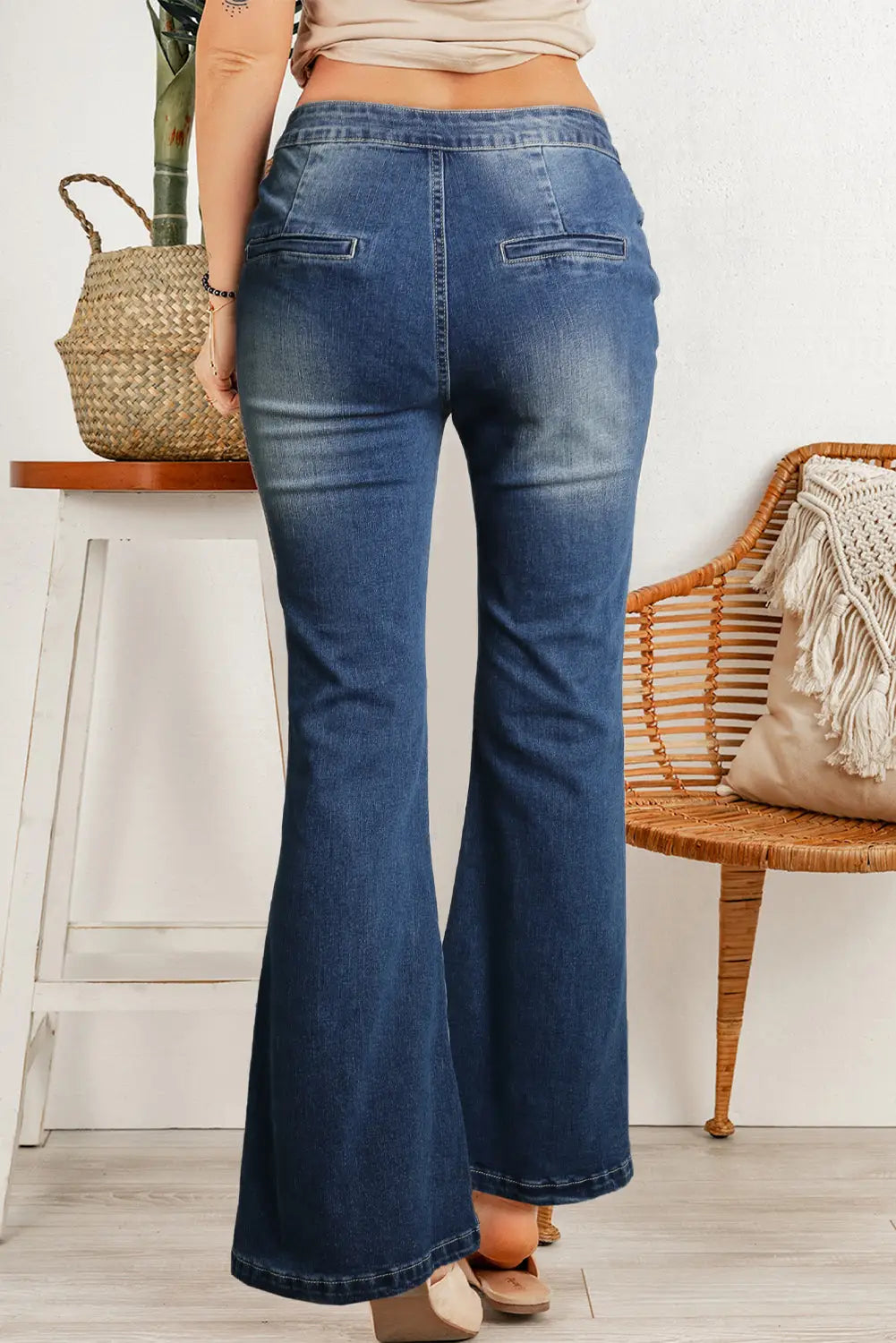 Blue central seam stitching wide leg jeans