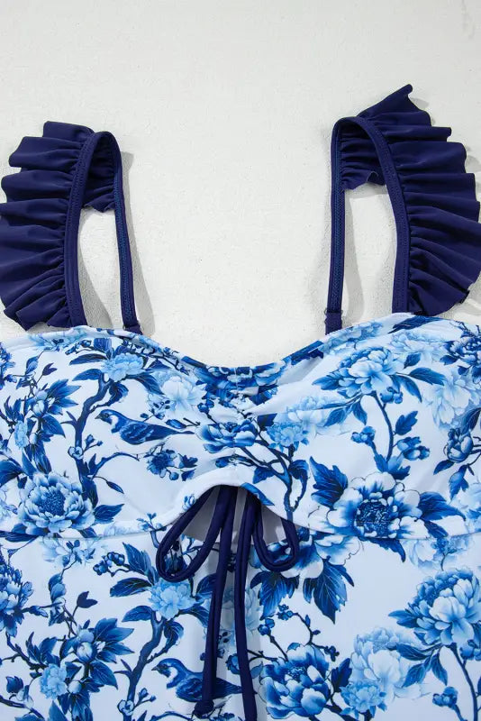 Blue chic ruffled one-piece swimsuit