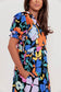 Blue collared split neck floral flared dress - dresses