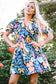 Blue collared split neck floral flared dress - dresses