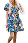 Blue collared split neck floral flared dress - dresses