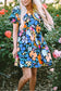 Blue collared split neck floral flared dress - dresses