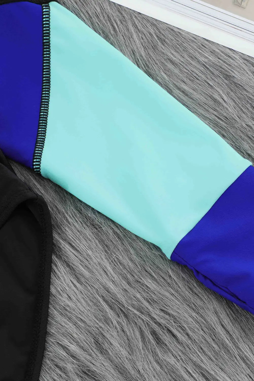 Blue color block zipper long sleeve rash guard swimwear - one piece swimsuits
