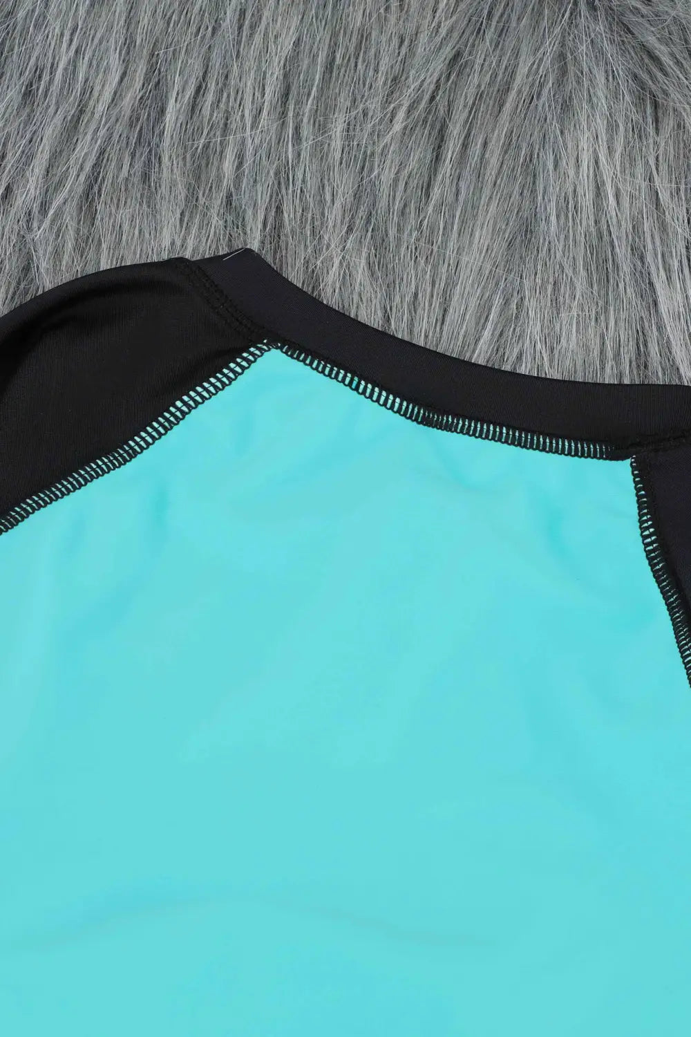 Blue color block zipper long sleeve rash guard swimwear - one piece swimsuits