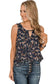 Blue cutout decor round neck floral tank top - tops