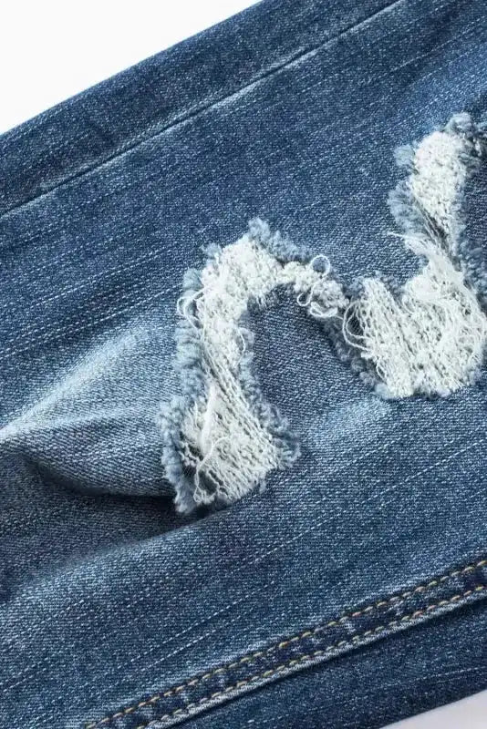 Blue Distressed Button Fly High Waist Skinny Jeans - Fashionfitz