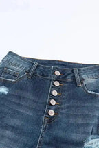 Blue Distressed Button Fly High Waist Skinny Jeans - Fashionfitz