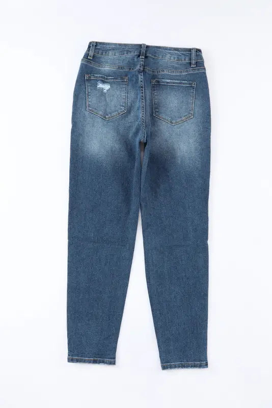 Blue distressed button fly high waist skinny jeans - bottoms