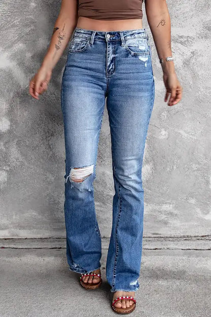 Blue distressed flare jeans - s / 70% cotton + 28% polyester + 2% elastane