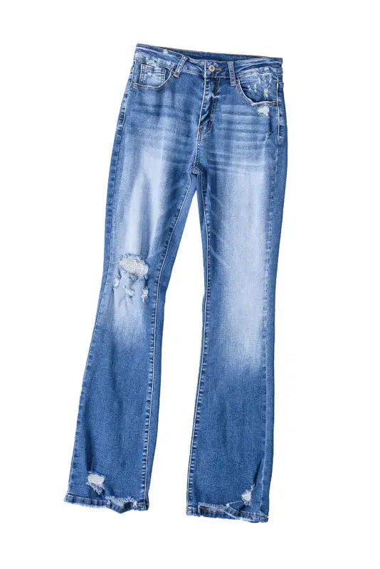 Blue distressed flare jeans