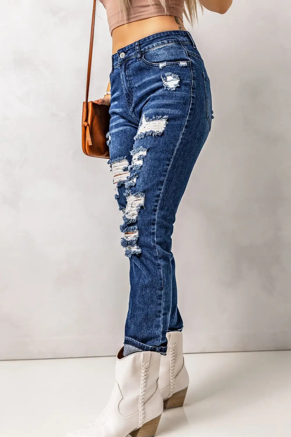 Blue distressed high waist skinny jeans