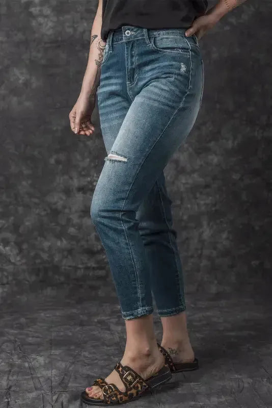 Blue Distressed Ripped Skinny Jeans - Fashionfitz