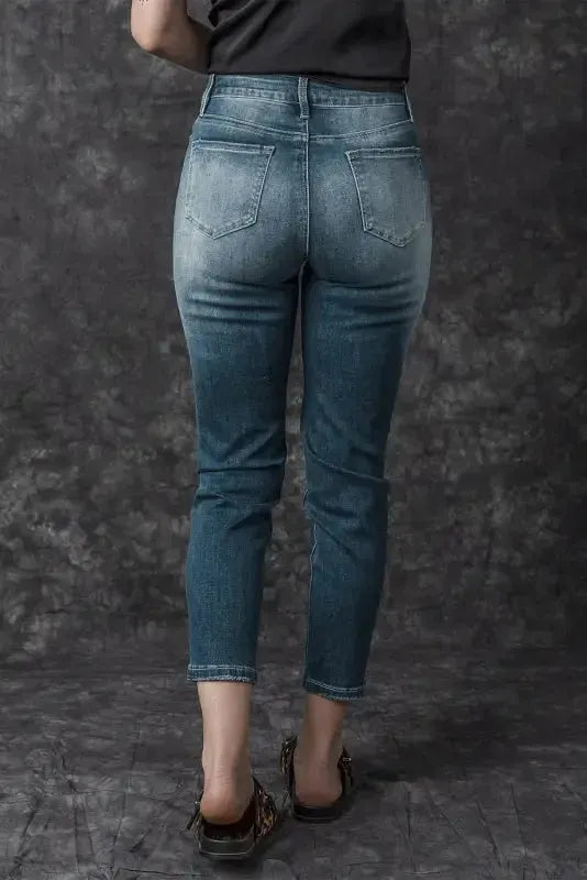 Blue Distressed Ripped Skinny Jeans - Fashionfitz