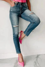 Blue Distressed Ripped Skinny Jeans - Fashionfitz