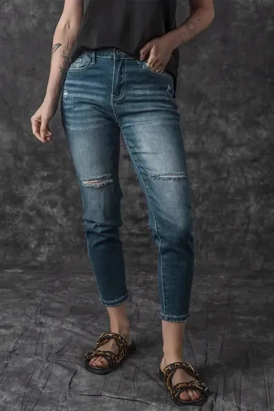Blue Distressed Ripped Skinny Jeans - Fashionfitz