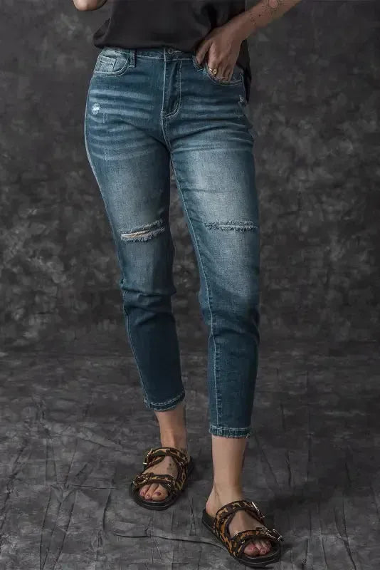 Blue Distressed Ripped Skinny Jeans - Fashionfitz