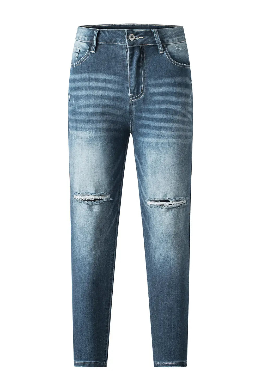 Blue distressed ripped skinny jeans - bottoms