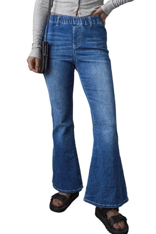 Blue elastic high waist flare jeans - bottoms