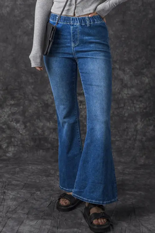 Blue elastic high waist flare jeans - bottoms