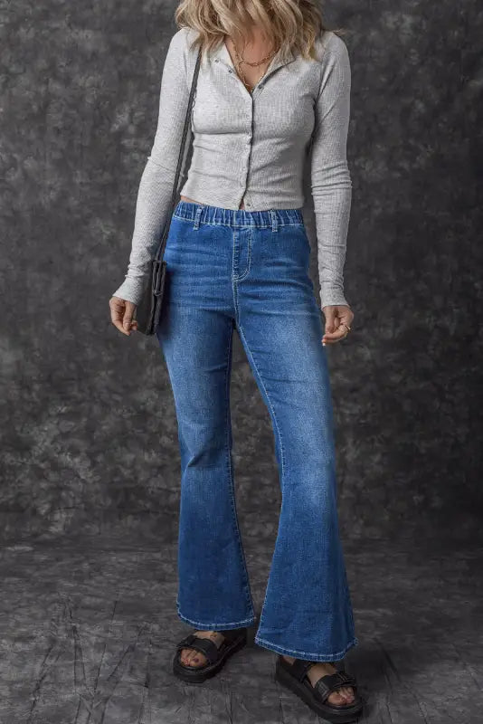 Blue elastic high waist flare jeans - bottoms