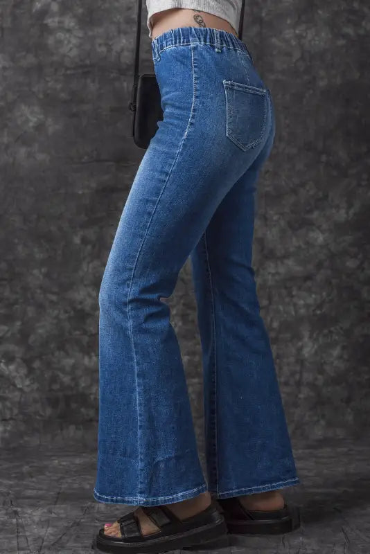 Blue elastic high waist flare jeans - bottoms