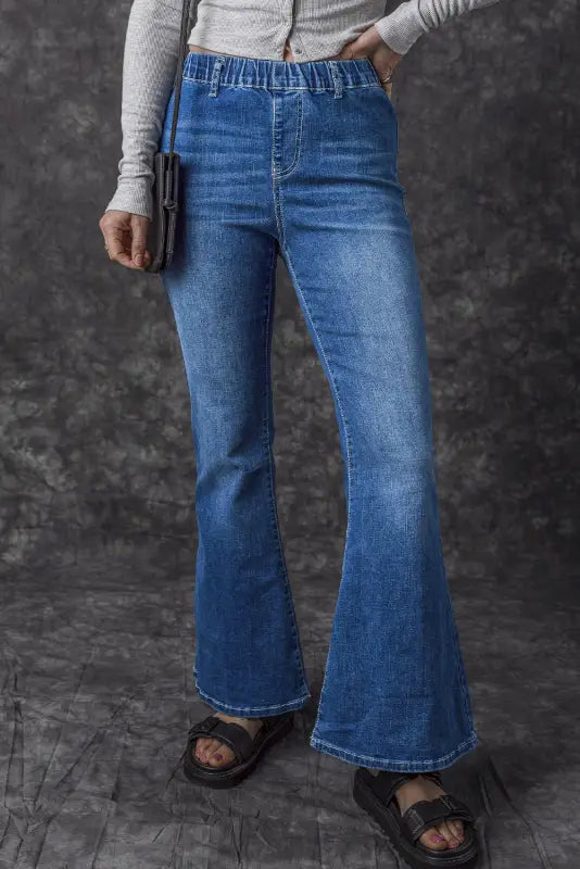 Blue elastic high waist flare jeans - 4 / 71% cotton + 27.5% polyester + 1.5% elastane - bottoms