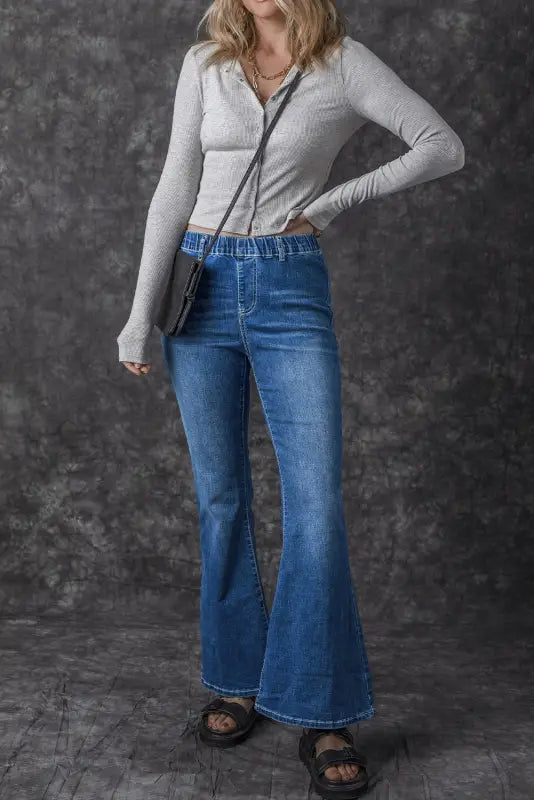 Blue elastic high waist flare jeans - bottoms