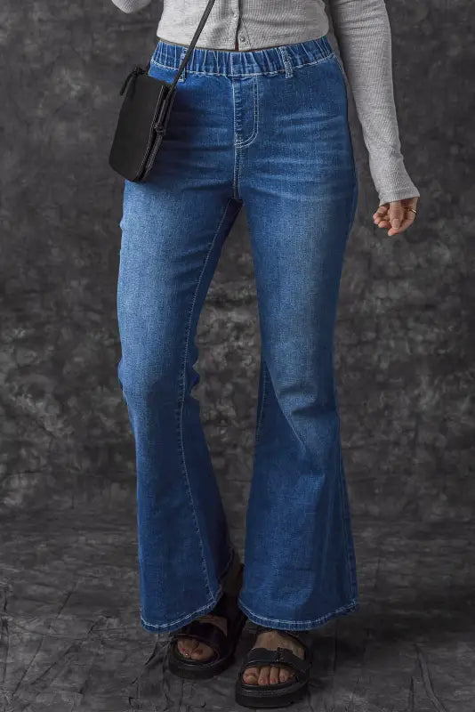 Blue elastic high waist flare jeans - bottoms