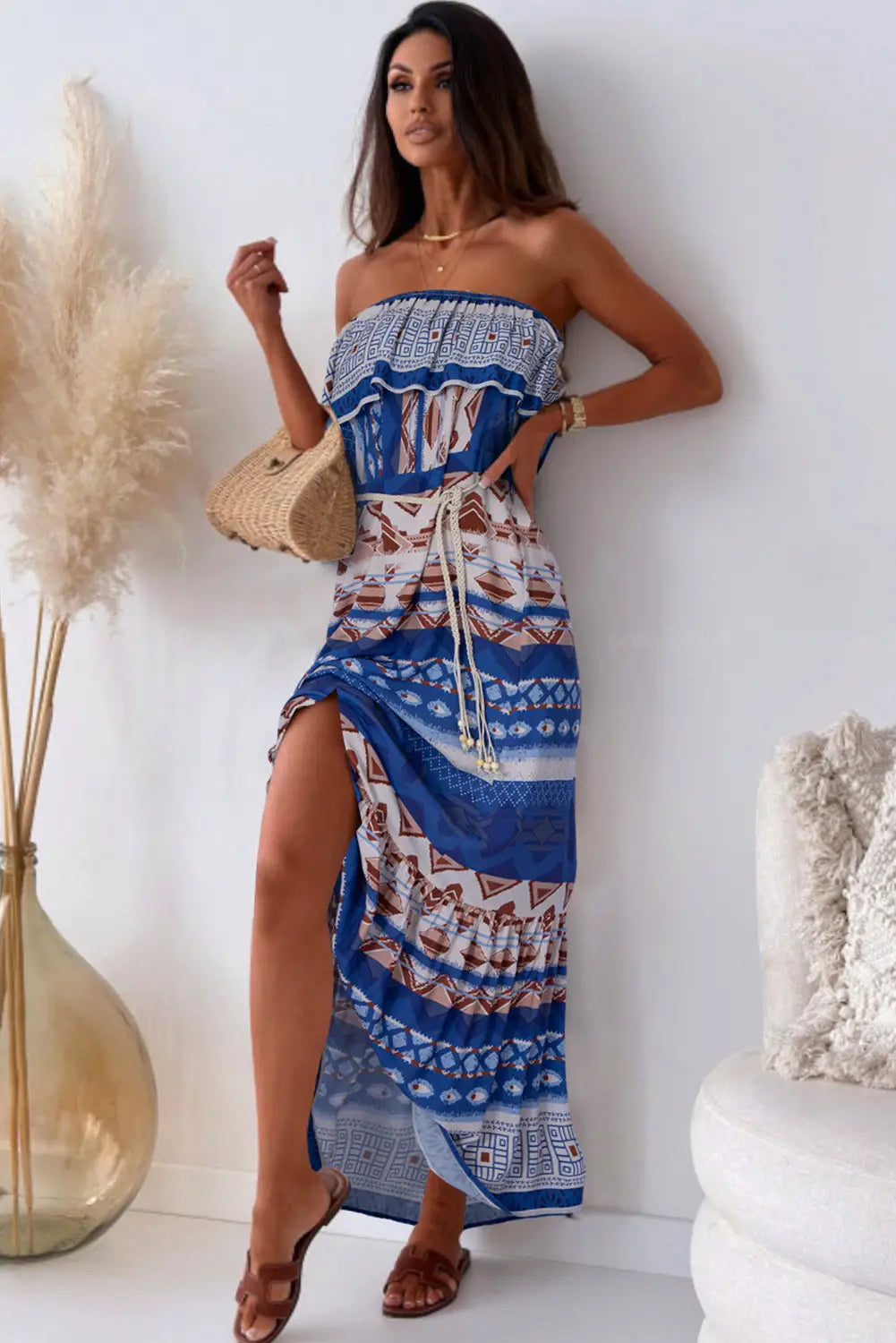 Blue ethnic maxi dress - dresses