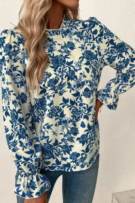 Blue flora flounce blouse | floral blouses | fashionfitz