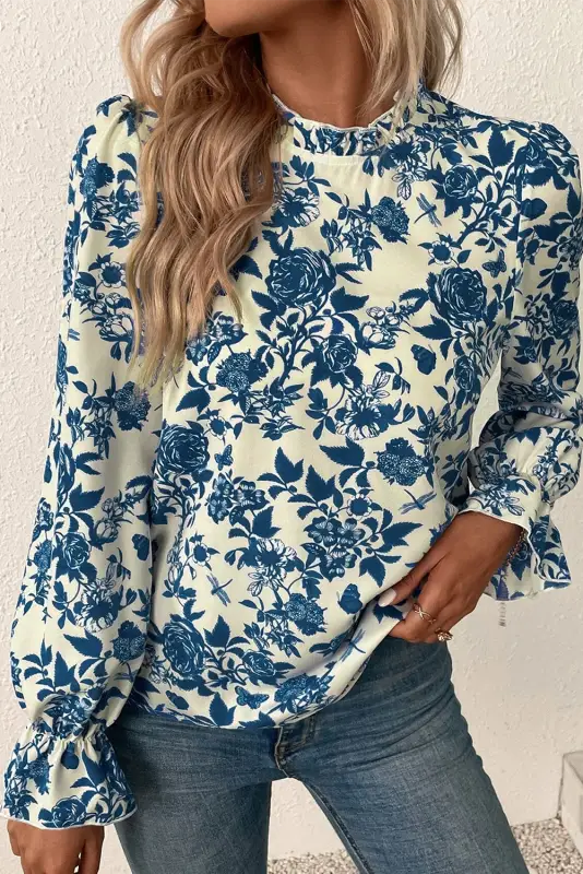 Blue flora flounce blouse | floral blouses | fashionfitz