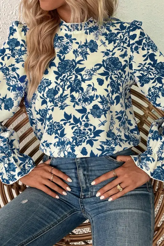 Blue flora flounce blouse | floral blouses | fashionfitz