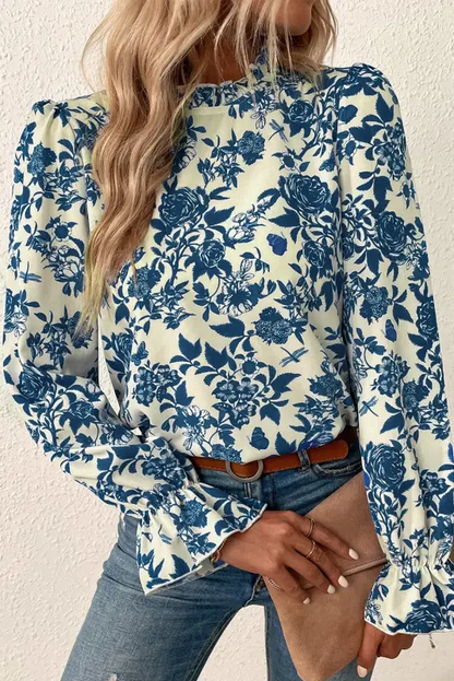 Blue flora flounce blouse | floral blouses | fashionfitz