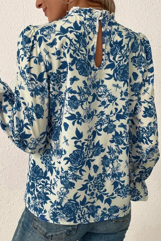 Blue flora flounce blouse | floral blouses | fashionfitz