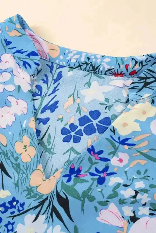 Blue Floral Flutter Sleeve Dress - Fashionfitz