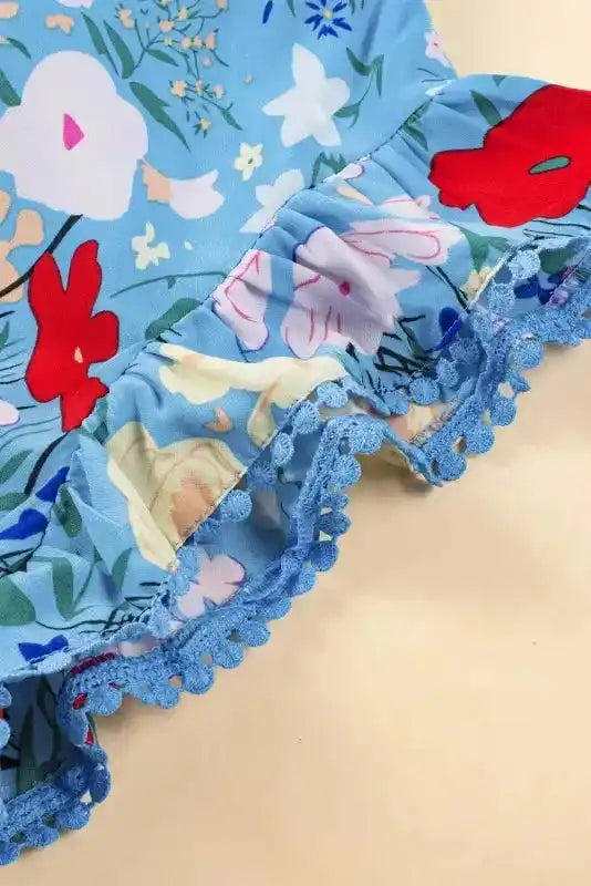 Blue Floral Flutter Sleeve Dress - Fashionfitz