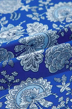 Blue Floral Notched V-Neck Long Sleeve Blouse - Fashionfitz