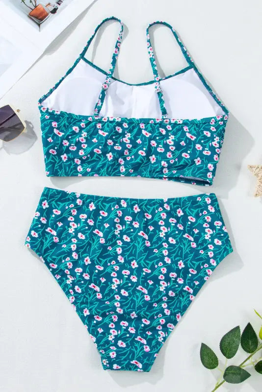 Blue floral smocked bikini set