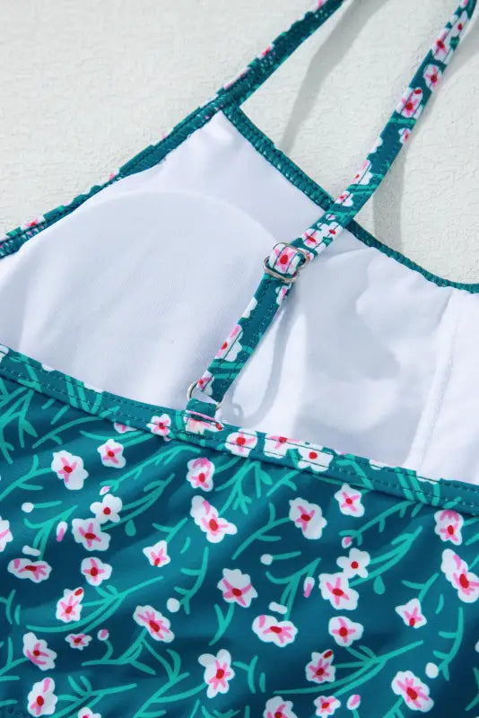 Blue floral smocked bikini set