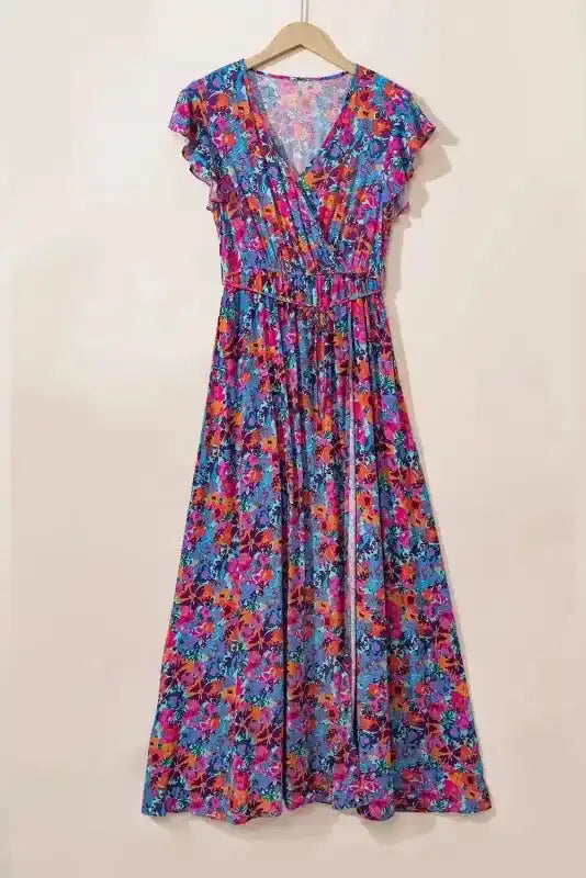 Blue Floral Split Wrap Maxi Dress - Fashionfitz