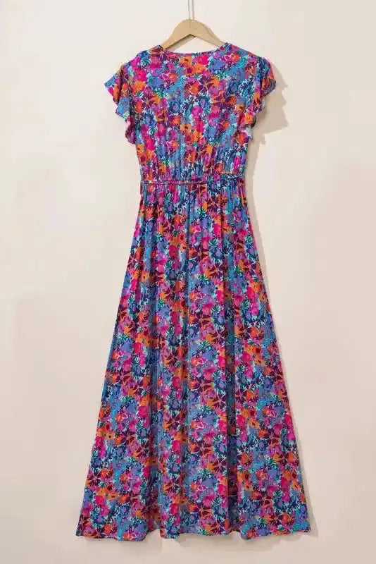 Blue Floral Split Wrap Maxi Dress - Fashionfitz