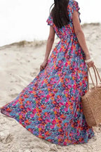 Blue Floral Split Wrap Maxi Dress - Fashionfitz