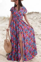 Blue Floral Split Wrap Maxi Dress - Fashionfitz