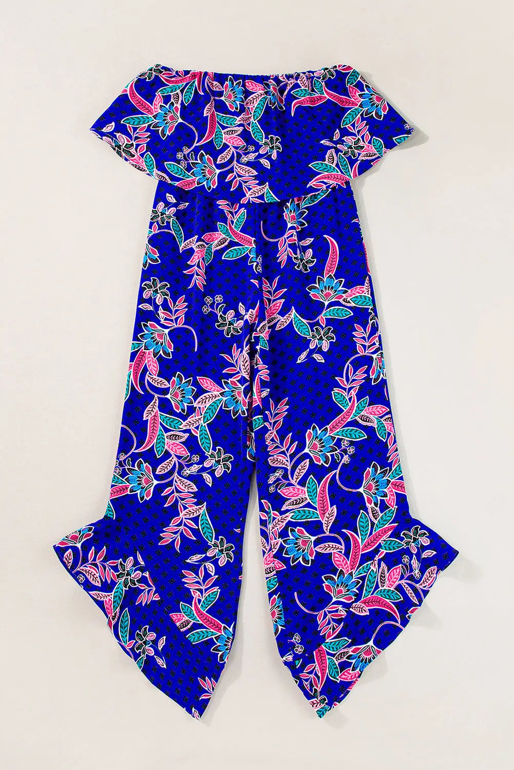 Blue floral strapless ruffled jumpsuit - bottoms/jumpsuits & rompers