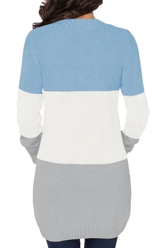 Blue Front Pocket and Buttons Closure Cardigan - Fashionfitz