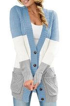 Blue Front Pocket and Buttons Closure Cardigan - Fashionfitz