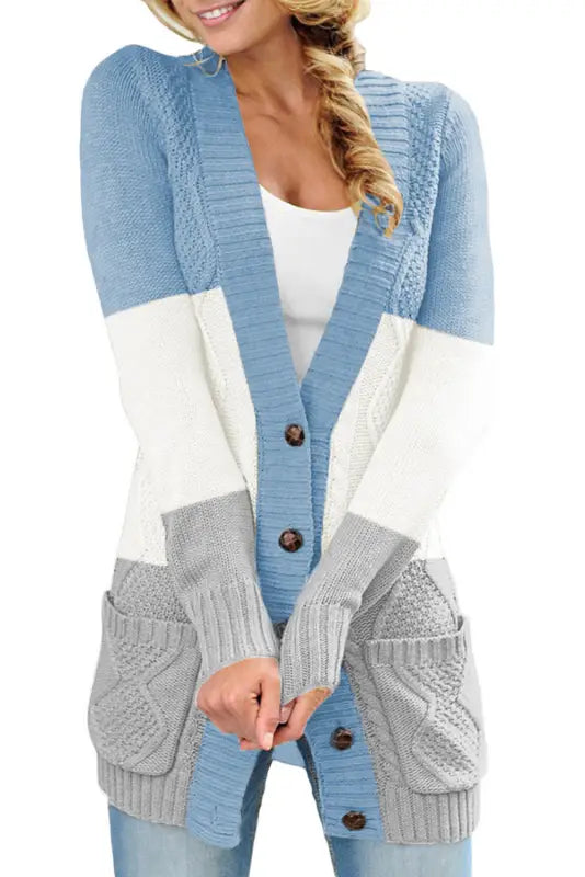 Blue front pocket and buttons closure cardigan - sweaters & cardigans