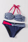 Blue halter bandeau striped bikini - bikinis