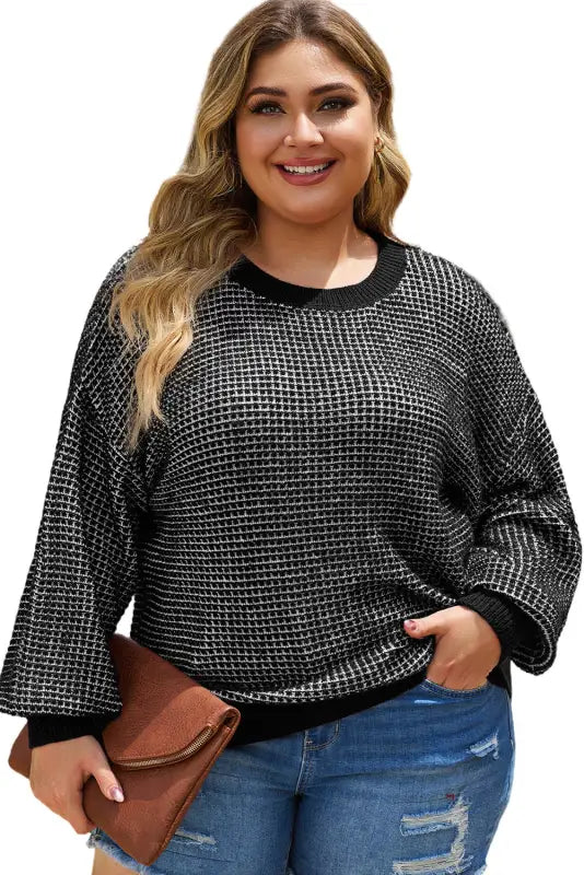 Blue heathered knit plus size drop shoulder sweater