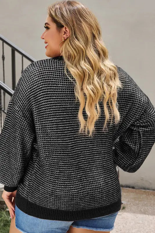 Blue heathered knit plus size drop shoulder sweater